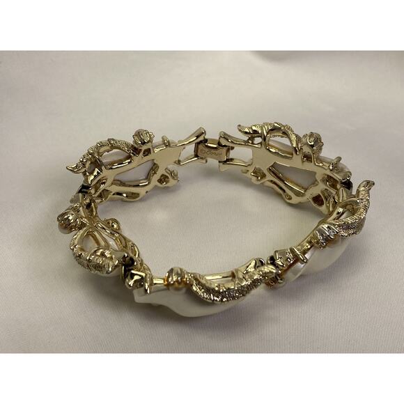 Vintage Coro Bracelet Ivory Baroque Faux Pearl Stone Gold Tone Signed - Picture 9 of 9